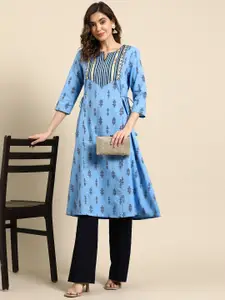 all about you Pure Cotton Tie-Up Detailed Printed A-line Kurta