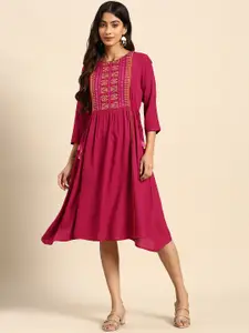all about you Embroidered A-Line Midi Ethnic Dress