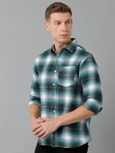 Double Two Men Slim Fit Tartan Checked Cotton Casual Shirt