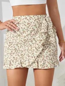 La Aimee Women Floral Printed Mini Wrap Skirts