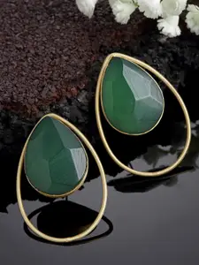 PANASH Gold-Plated Stone-Studded Teardrop Shaped Drop Earrings
