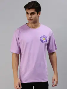VEIRDO Men Purple Pocket Print Oversize T-shirt