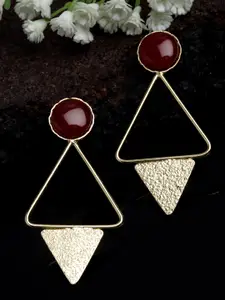 PANASH Gold-Plated Stone-Studded Triangular Shaped Drop Earrings