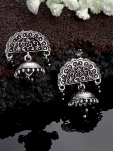 PANASH Women Oxidised Silver-Plated Dome Shaped Jhumkas Earrings