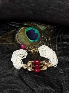 DUGRISTYLE Women  Brass Kundan Gold-Plated Charm Bracelet