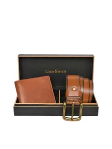 LOUIS STITCH Set of 2 Men Genuine Leather Belt & Wallet Accessory Gift Set