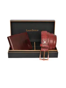 LOUIS STITCH Set of 2 Brown Men Genuine Leather Belt & Wallet Accessory Gift Set
