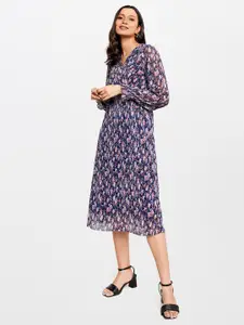 AND Floral Printed V-Neck Fit & Flare Midi Dress