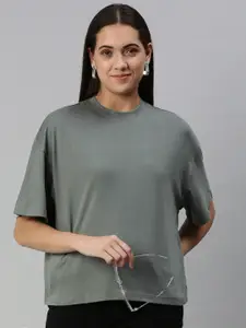 Huetrap Women Cotton Drop-Shoulder Sleeves Boxy T-shirt
