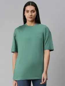 Huetrap Women Cotton Drop-Shoulder Sleeves Boxy Longline T-shirt