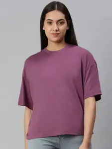Huetrap Women Cotton Drop-Shoulder Sleeves Boxy T-shirt