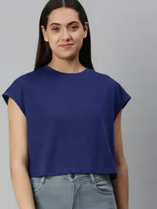 Huetrap Women Cotton Extended Sleeves Boxy Crop T-shirt