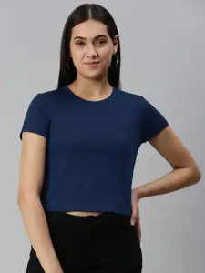Huetrap Women Cotton Slim Fit Crop T-shirt
