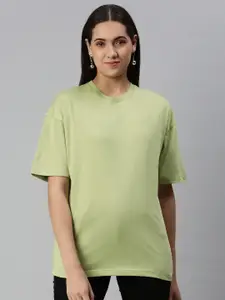 Huetrap Women Cotton Drop-Shoulder Sleeves Boxy Longline T-shirt