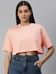 Huetrap Women Drop-Shoulder Sleeves Boxy Crop T-shirt