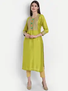 SUTI Ethnic Motifs Embroidered Mirror Work Silk Kurta