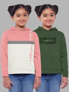 HELLCAT Girls Pack of 2 Colourblocked Hooded Cotton Sweatshirt