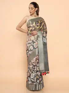 Soch Grey & White Floral Zari Silk Blend Ready to Wear Saree