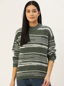 Berrylush Women Acrylic Striped Drop-Shoulder Sweater