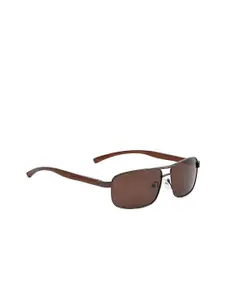 ROYAL SON Men Brown Lens & Brown Rectangle Sunglasses with Polarised Lens