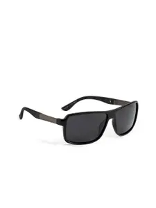 ROYAL SON Men Black Lens & Black Rectangle Sunglasses with Polarised Lens