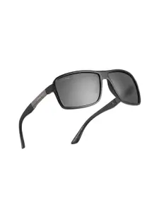 ROYAL SON Men Black Lens & Black Rectangle Sunglasses with Polarised Lens
