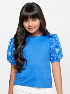AND Blue Puff Sleeves Top