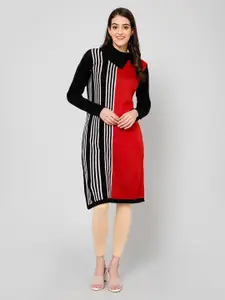 Crozo By Cantabil Women Striped Acrylic Longline Pullover