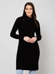 Crozo By Cantabil Round Neck Ribbed Longline Pullover Jumper Acrylic Dress