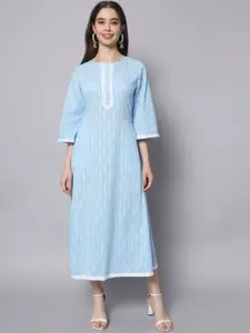 Myshka Blue Ethnic Motifs Printed Maxi Cotton Dress
