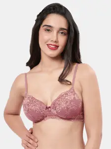 Amante Peach-Coloured Abstract Bra Lightly Padded