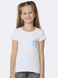 Van Heusen Girls Typography Printed Pure Cotton T-shirt
