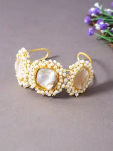 Golden Peacock Women Mother of Pearl Gold-Plated Cuff Bracelet