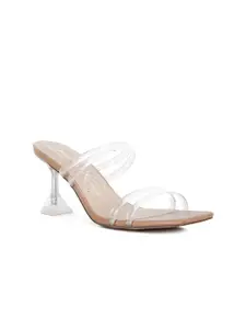 London Rag Beige & Transparent Embellished PU Stiletto Sandals