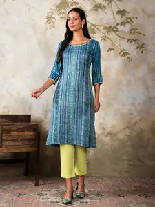 AURELIA Dobby Printed Round Neck Straight Kurta with Lace