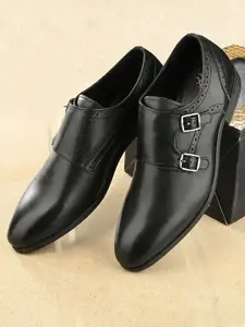 House of Pataudi Men Leather Formal Monk shoes