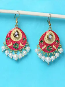 OOMPH Women Gold-Plated Teardrop Shaped Drop Earrings