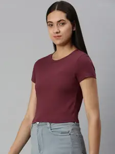 Huetrap Women Cotton Slim Fit Crop T-shirt