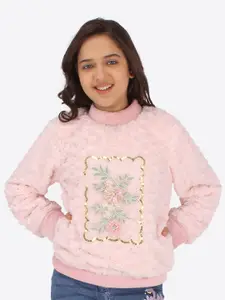 CUTECUMBER Floral Printed High Neck Acrylic Pullover Sweatshirt