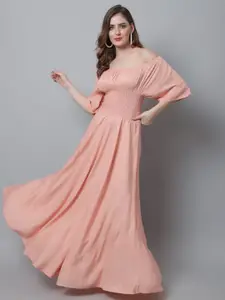 Aawari Smocked Detailed Off-Shoulder Velvet Empire Maxi Dress