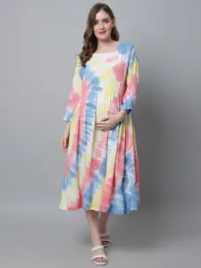 Aawari Tie and Dye Dyed Maternity A-Line Midi Dress