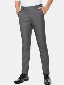 Arrow Men Grey Checked Slim Fit Formal Trousers