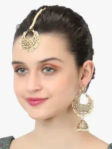 Adwitiya Collection 24KT Gold-Plated -Stone Studded Maang Tikka & Earring Set