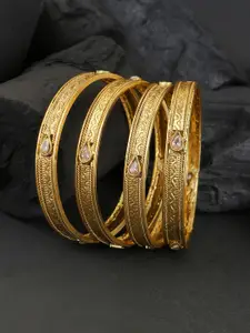 Adwitiya Collection Set Of 4 Gold-Plated Stones Studded Bangles