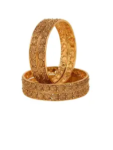 Adwitiya Collection Set Of 2 24k Gold-Plated Stone-Studded Pearl Beaded Bangles