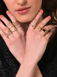 SOHI Women Set Of 13 Gold-Plated  Finger Rings