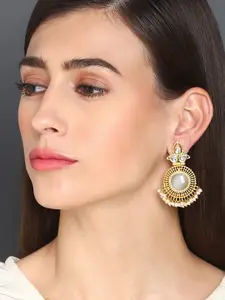 SOHI Gold-Plated Kundan-Studded Contemporary Drop Earrings