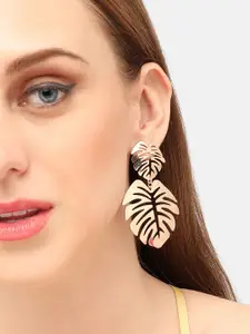 SOHI Gold-Plated Leaf Shaped Drop Earrings