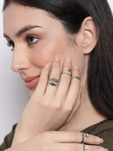 SOHI Set Of 10 Silver Plated Oxidized Adjustable Finger Rings