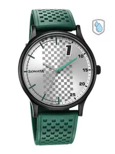 Sonata Men Brass Printed Dial & Textured Straps Analogue Watch